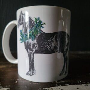Vintage Horse with Wreath Design Ceramic Coffee Mug 12 Oz, Farmhouse Kitchen